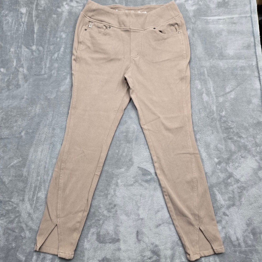 Belle by Kim Gravel Tan Khaki Pull On Split Hem Stretch Pants Womens Size 10